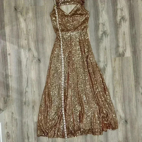 Revelry Hazel Gold Full Sequin Ball Gown New Year Dress Bridesmaid Maxi Size 8 - Picture 2 of 9